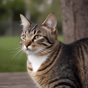 A cat standing outside hears up