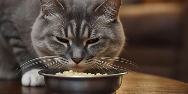 Senior cat eating soft wet food, demonstrating proper nutrition for older cats with joint support