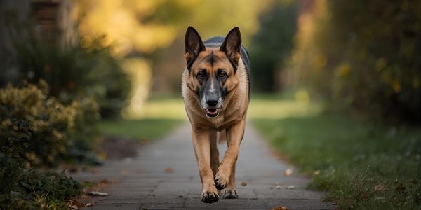 Senior German Shepherd walking outdoors, illustrating the need for joint support in aging dogs