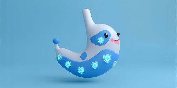 Illustration of a healthy dog digestive system protected by good bacteria