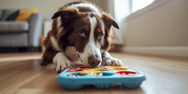 Border Collie solving puzzle feeder toy for mental enrichment and boredom prevention