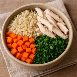 Low-phosphorus chicken and rice dog food for kidney disease