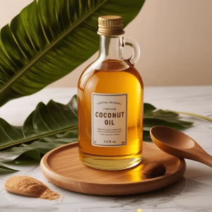 A bottle of coconut oil to treat cat ear infections