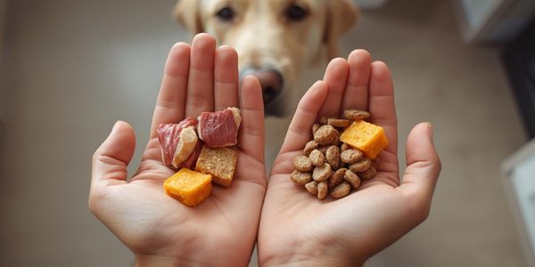 Dog owner comparing different training treats to find high-value rewards that motivate their dog