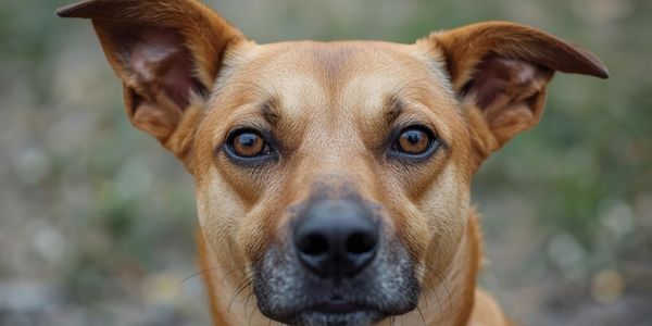 Dog with one ear standing up and alert while the other ear is relaxed or lowered, showing confusion