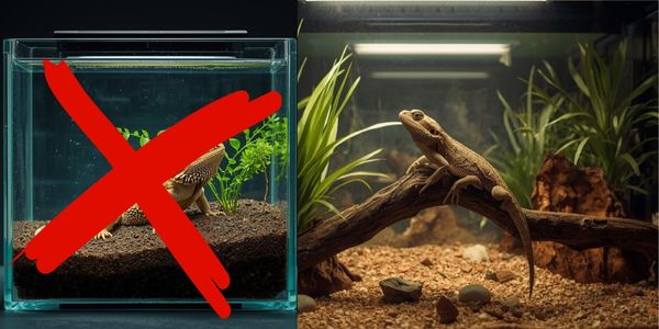 Comparison of undersized 10-gallon tank versus appropriate 40-gallon breeder terrarium for bearded dragon