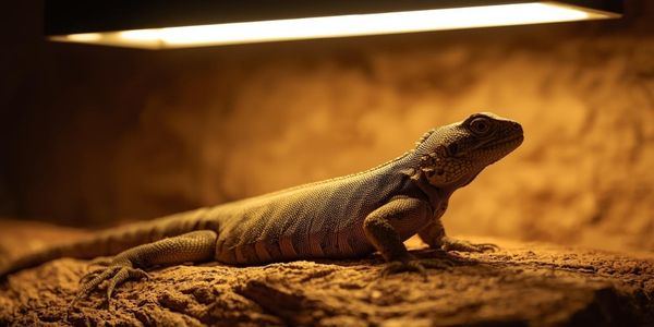 Uromastyx lizard exhibiting natural basking behavior under UVB lighting