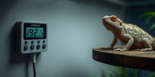 Digital thermostat for reptile heating with temperature probe correctly positioned