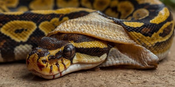 Ball python healthy shedding process with skin coming off in one piece