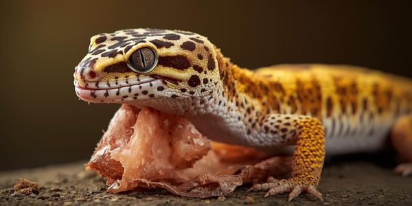 Leopard gecko removing shed skin naturally during healthy shedding cycle