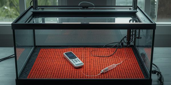 Under-tank heat mat with thermostat probe for leopard gecko enclosure