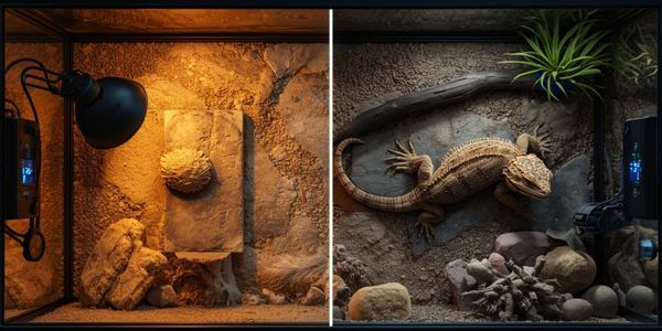 Bearded dragon terrarium temperature gradient with basking and cool zones