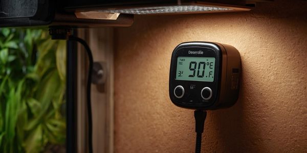 Digital thermostat controlling ball python enclosure heating system