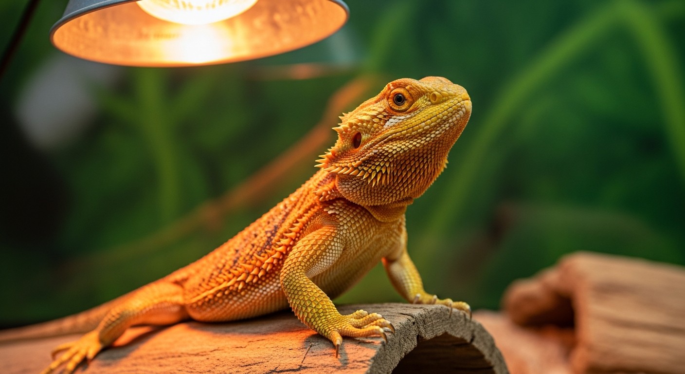 Healthy bearded dragon basking after treatment
