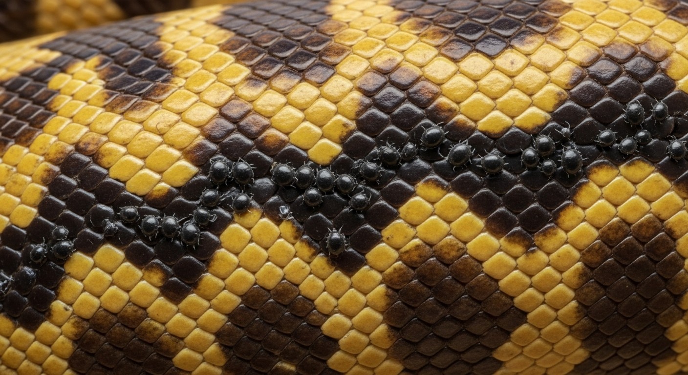 Macro view of snake mites under scales