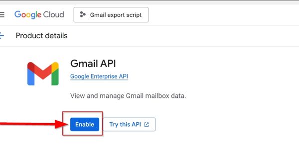 activation de l'API Gmail dans google cloud