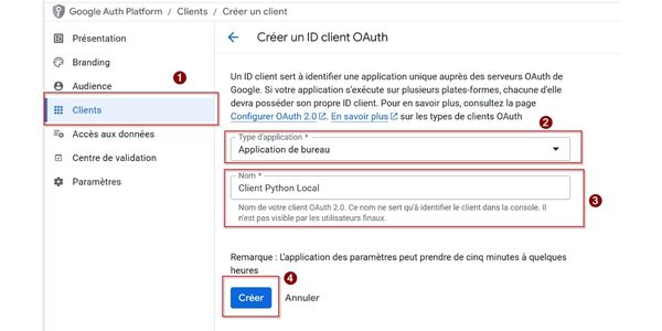 créer un client google Oauth sur google cloud