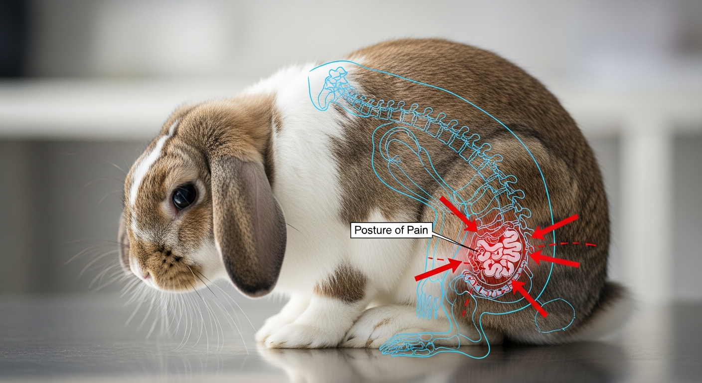 Rabbit sitting in a hunched position indicating pain