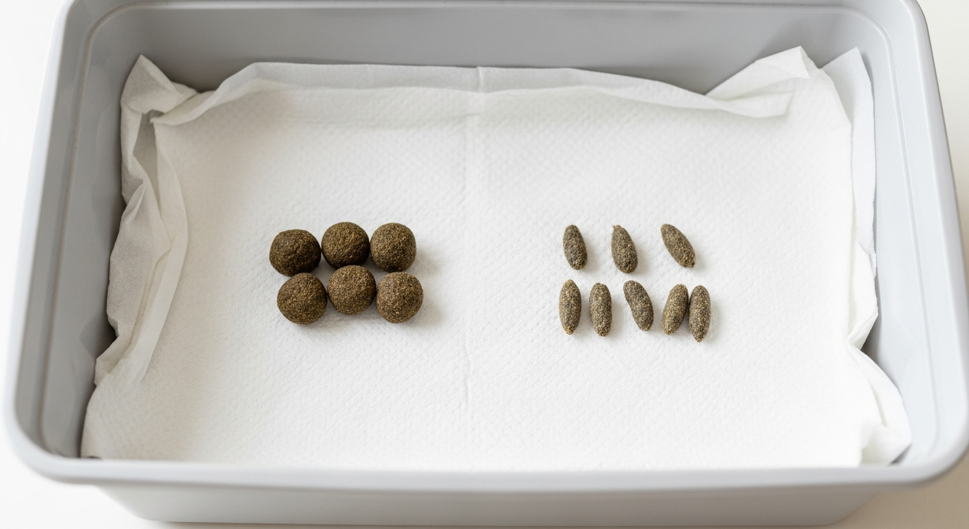 Checking rabbit litter box for abnormal droppings