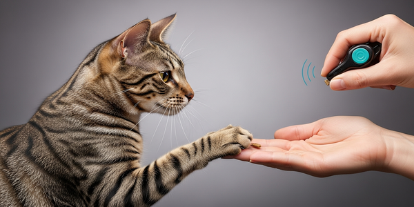 Cat giving a high five for a treat during training