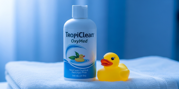 TropiClean OxyMed Medicated Oatmeal Treatment bottle providing relief