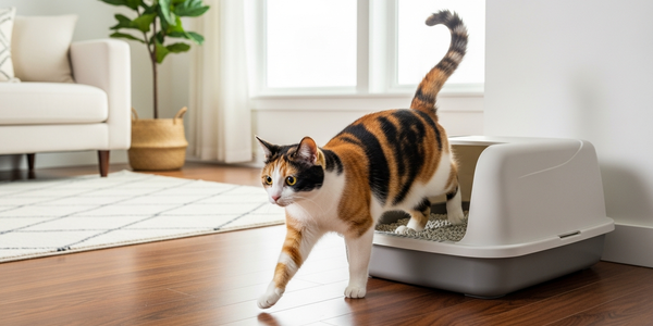 trained senior cat using a litter box without issues