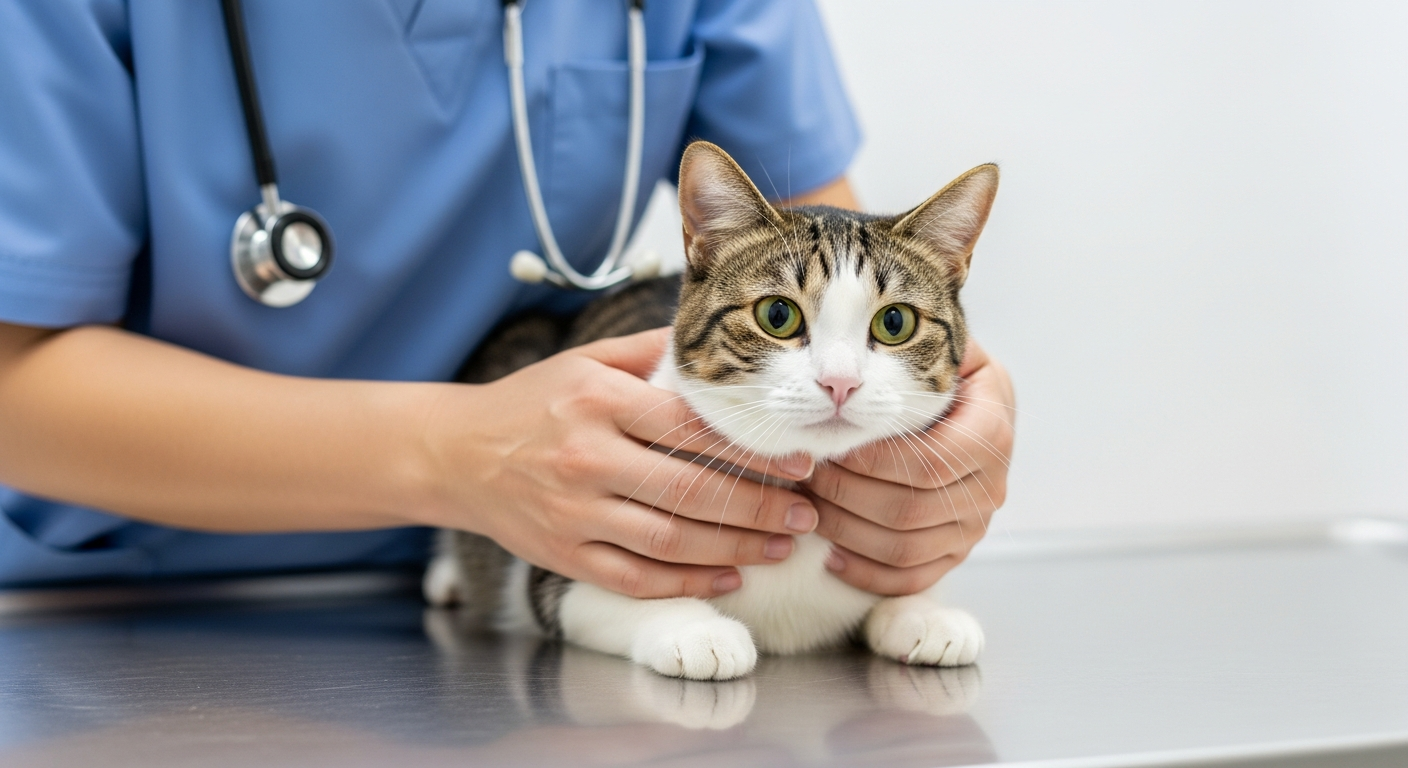 Veterinarian checking a cat's heartbeat with a stethoscope