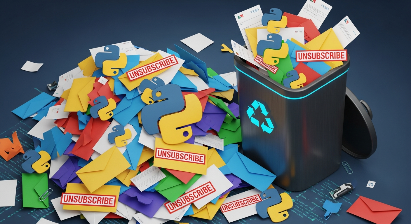 Illustration du désabonnement massif via 5 Scripts Python pour nettoyer Gmail