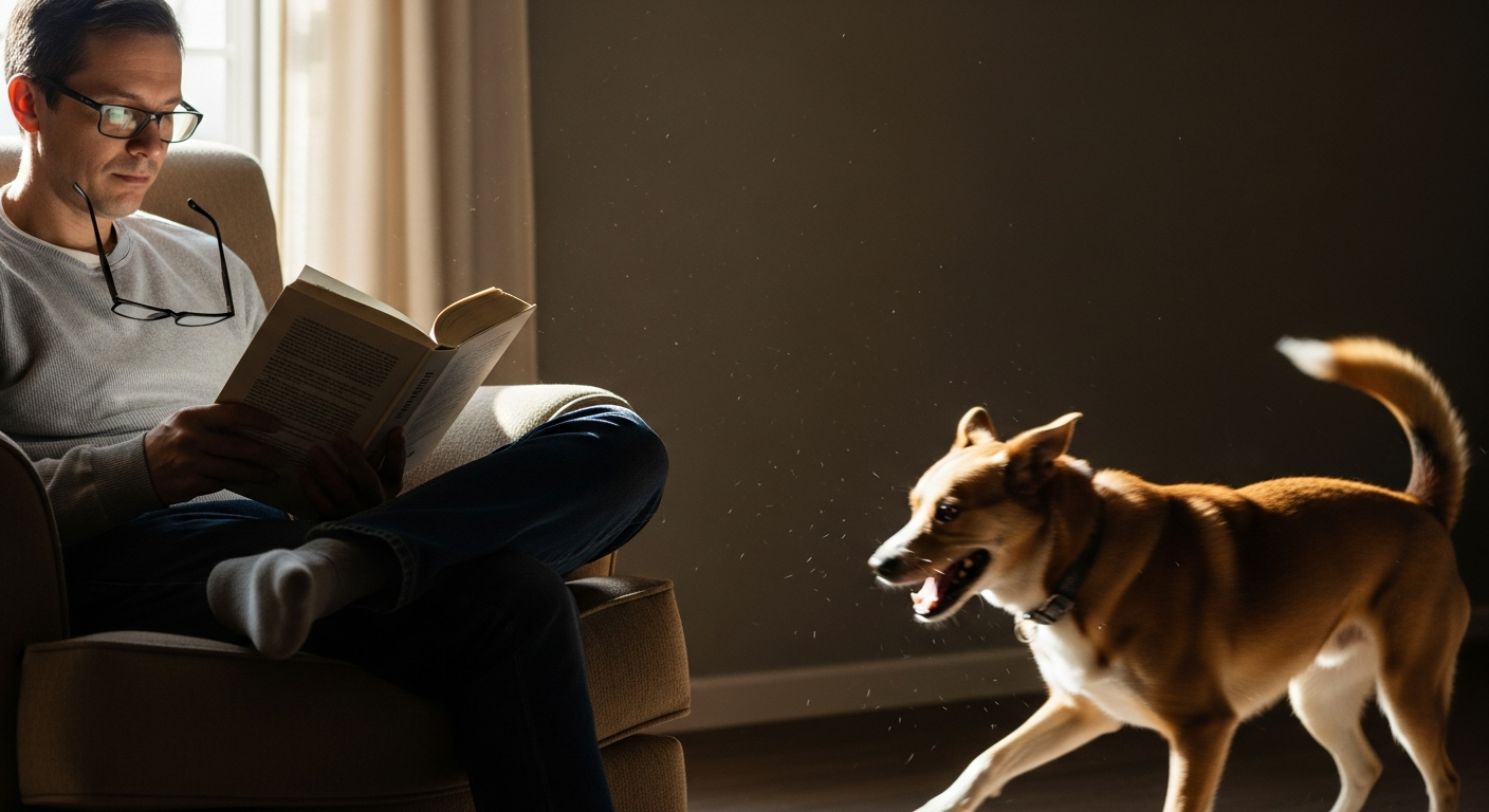 Dog owner ignoring a spinning dog to practice extinction training