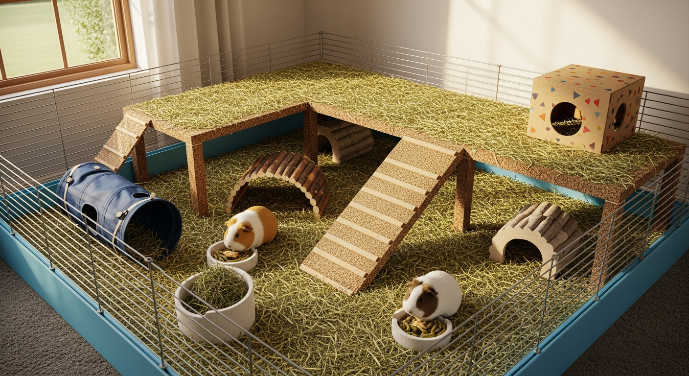 Large C&C cage setup showing proper housing ways to socialize a guinea pig