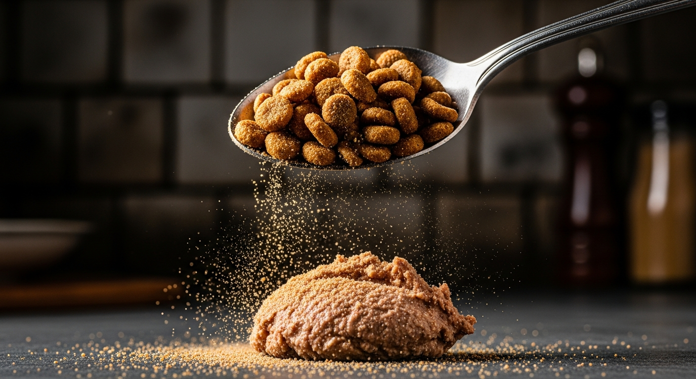 Crushing kibble to trick and transition your cat to a new diet containing moisture.