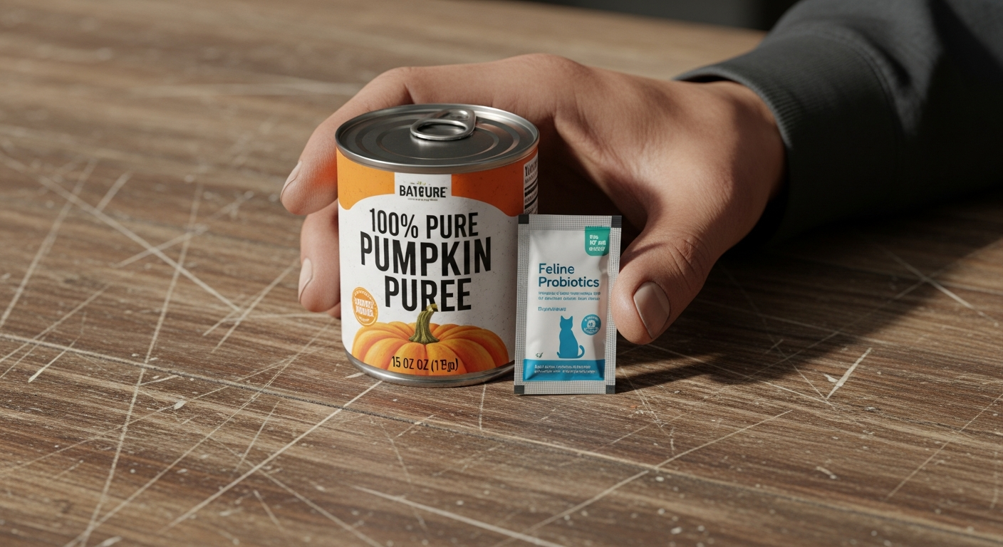 Probiotics and pumpkin used to transition your cat to a new diet without diarrhea.