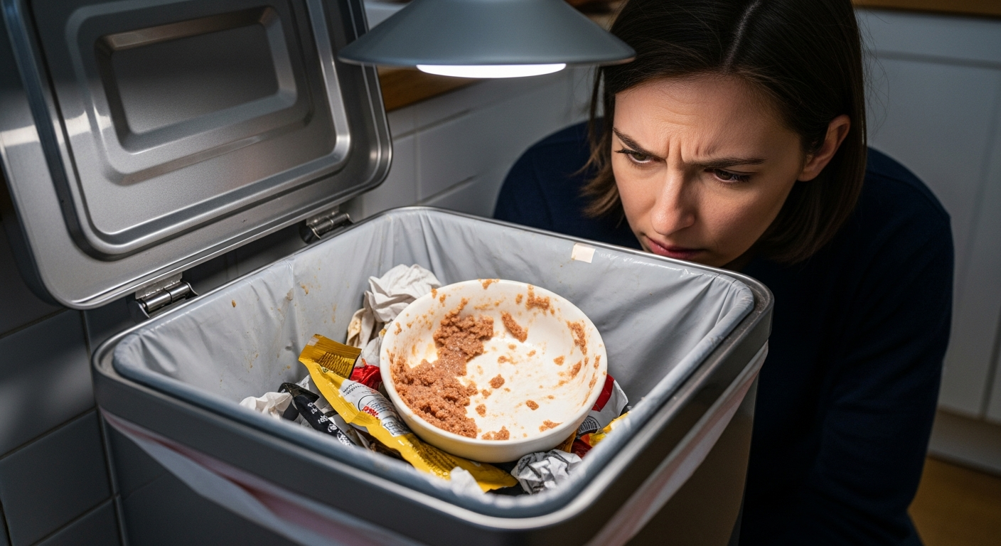 Throwing away rejected food when trying to transition your cat to a new diet.