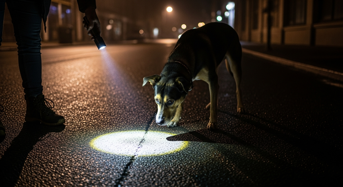 Using a flashlight beam for Training deaf dogs with hand signals at night