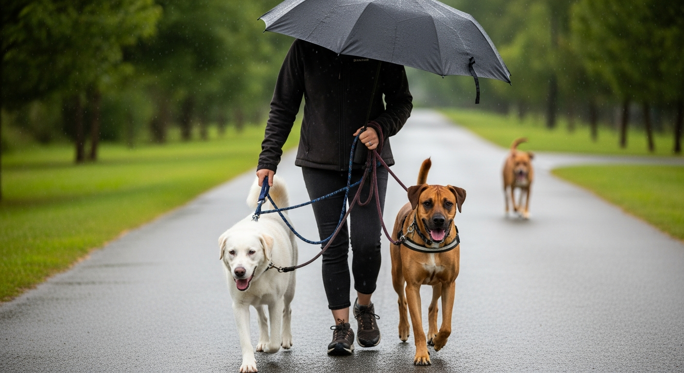 Creating a visual barrier while Training deaf dogs with hand signals on a walk