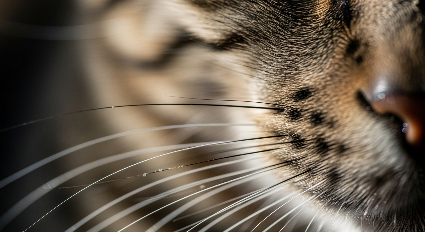 Macro shot of feline vibrissae highlighting the sensory organs involved in The truth about Whisker Fatigue