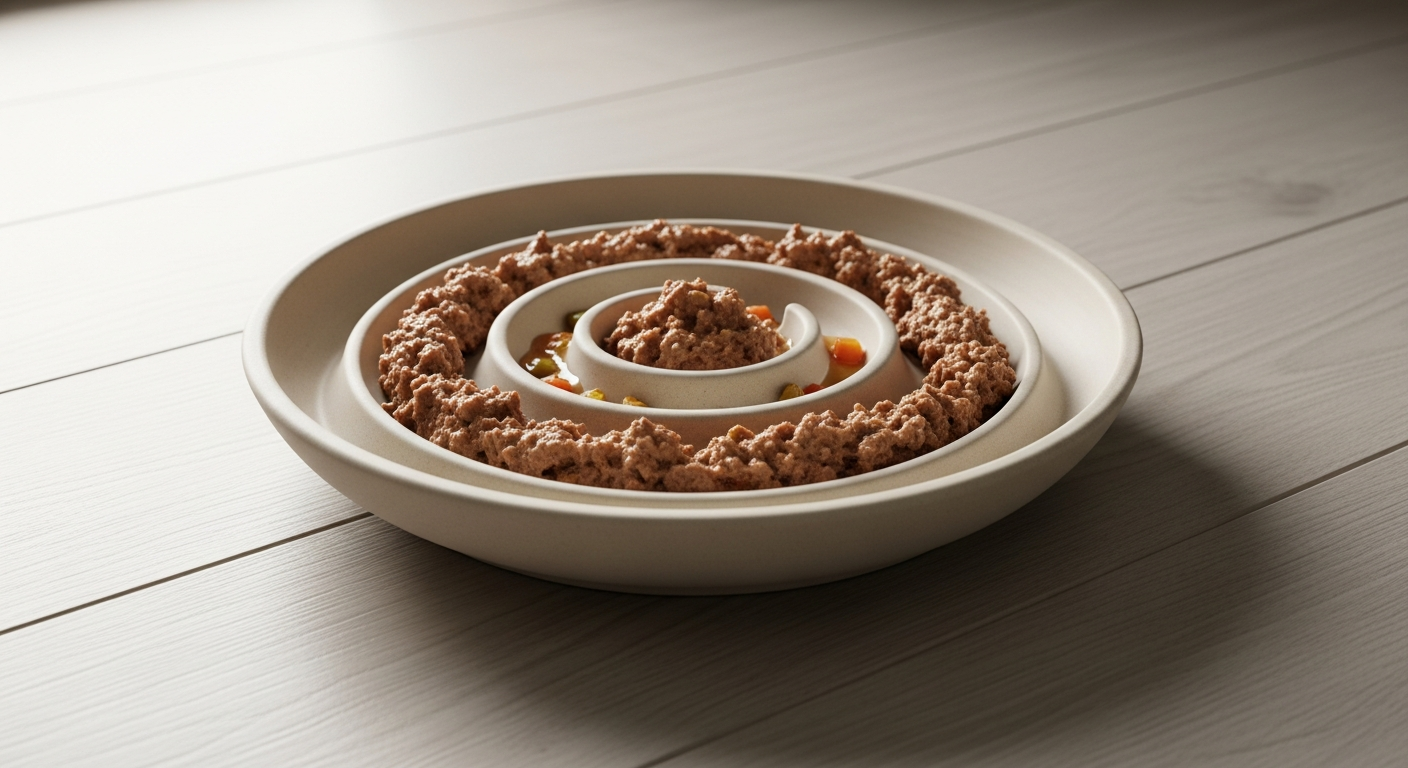 A wide ceramic slow feeder designed to prevent sensory stress and address The truth about Whisker Fatigue