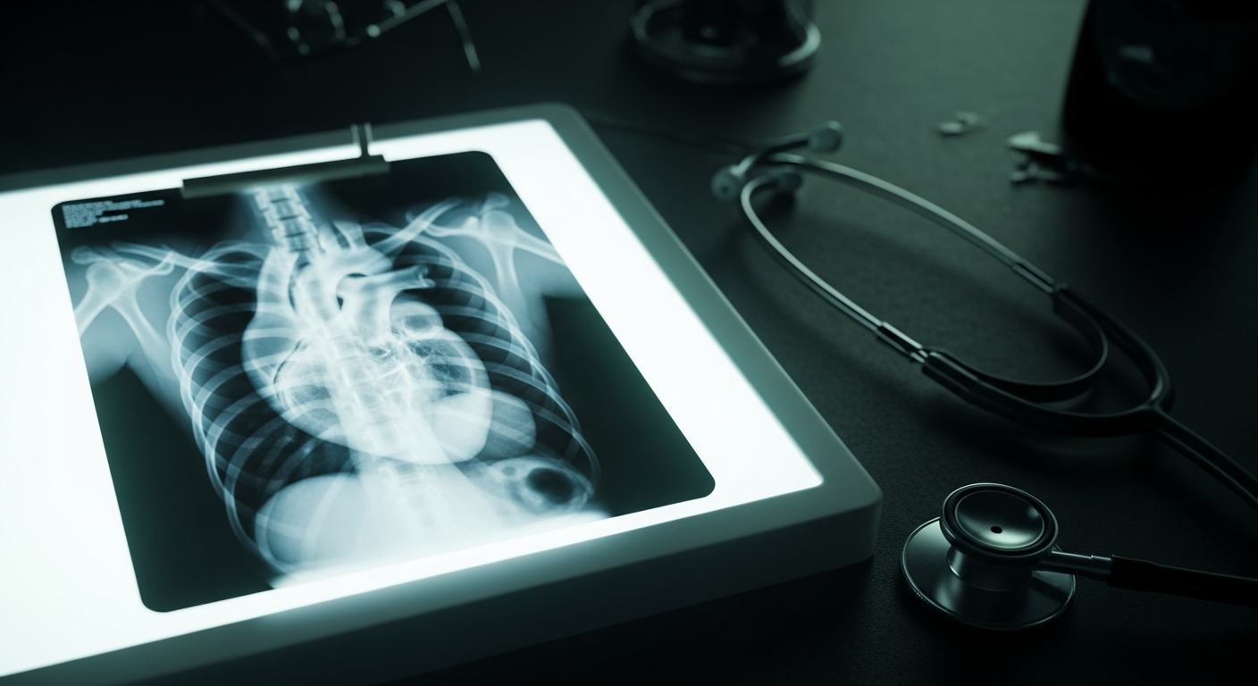 Veterinary x-ray showing a healthy feline heart supported by a proper taurine-rich diet.