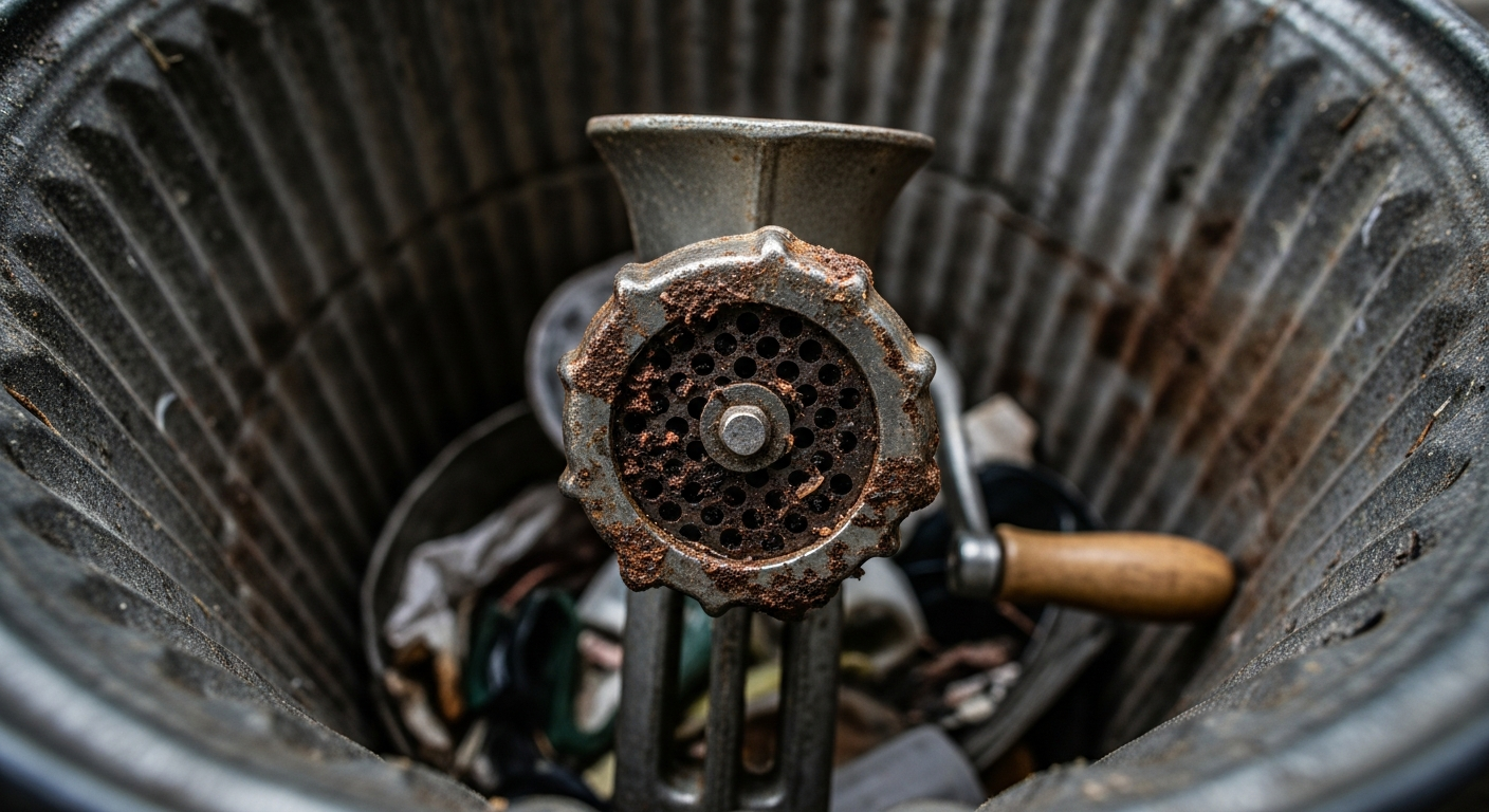 Visual comparison showing the difference in texture and moisture between chunked raw meat and heavily oxidized ground meat.