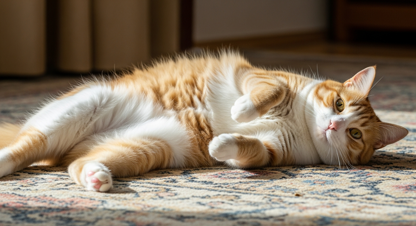 Cat exposing its belly to show trust, a classic among subtle signs your cat loves you.