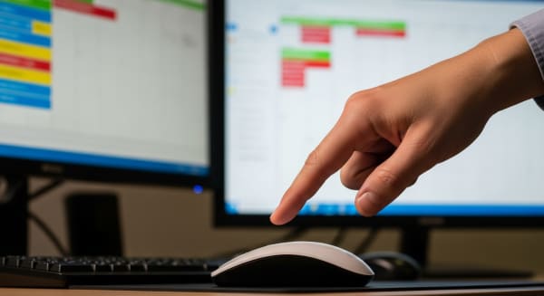 Employé de bureau stressé devant un agenda plein cherchant un script Google Calendar qui refuse automatiquement les réunions inutiles