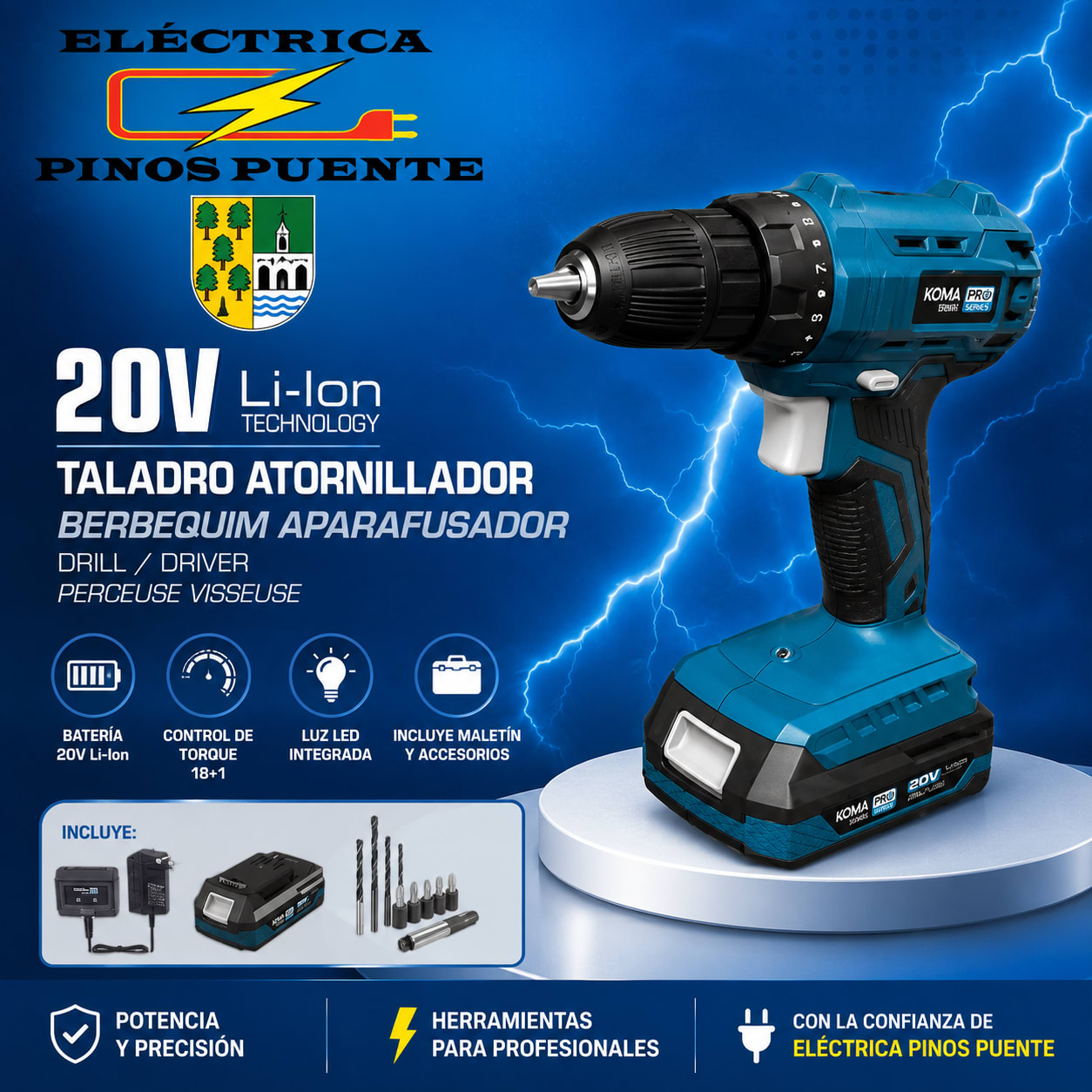 Taladro Atornillador KOMA PRO 20V Li-Ion