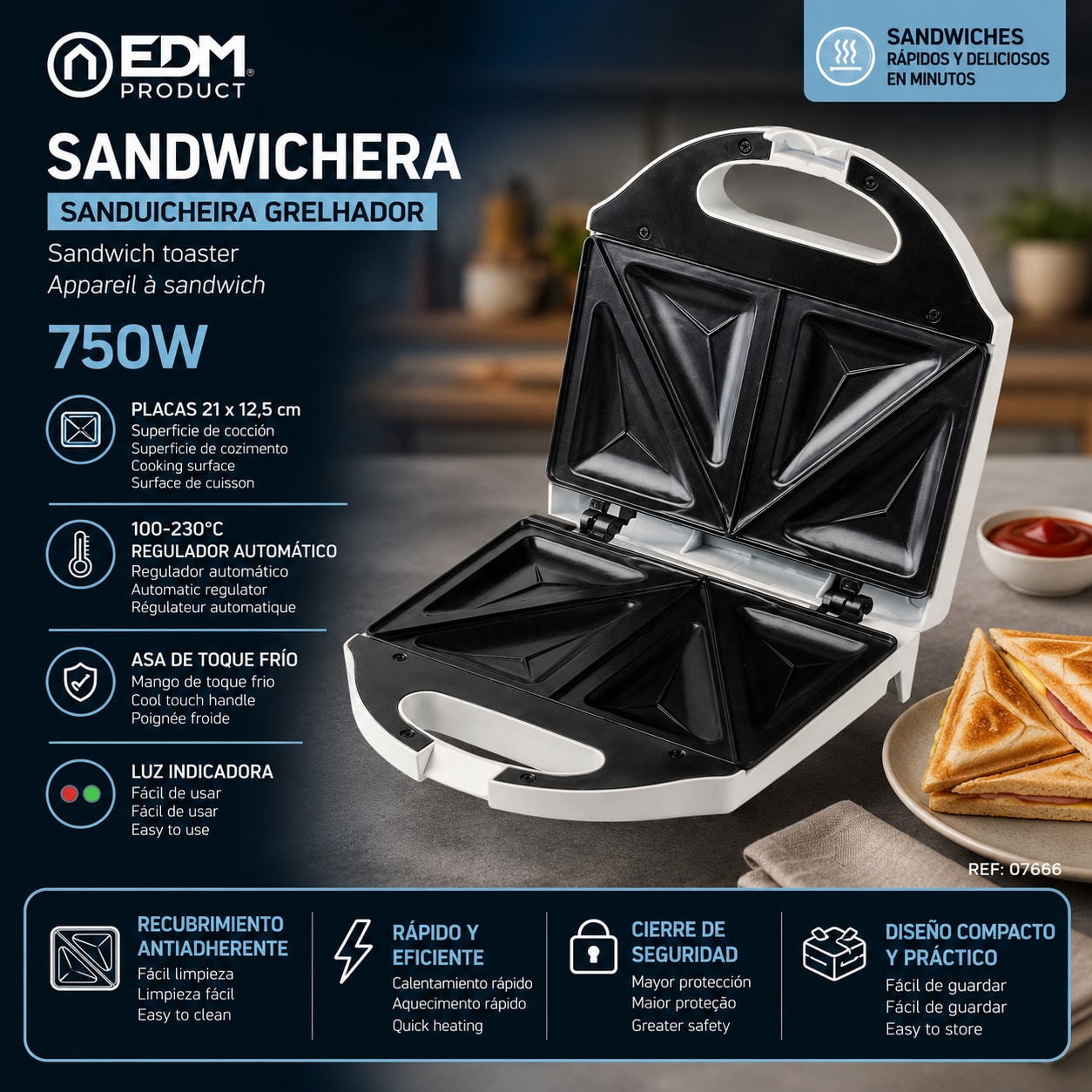 Sandwichera EDM 750W