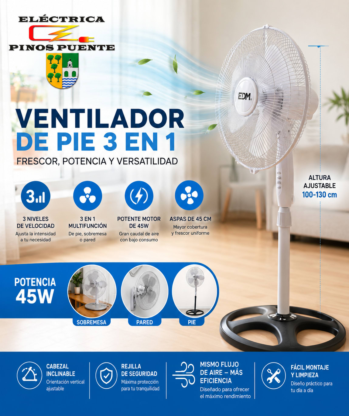 Ventilador de Pie EDM 3 en 1