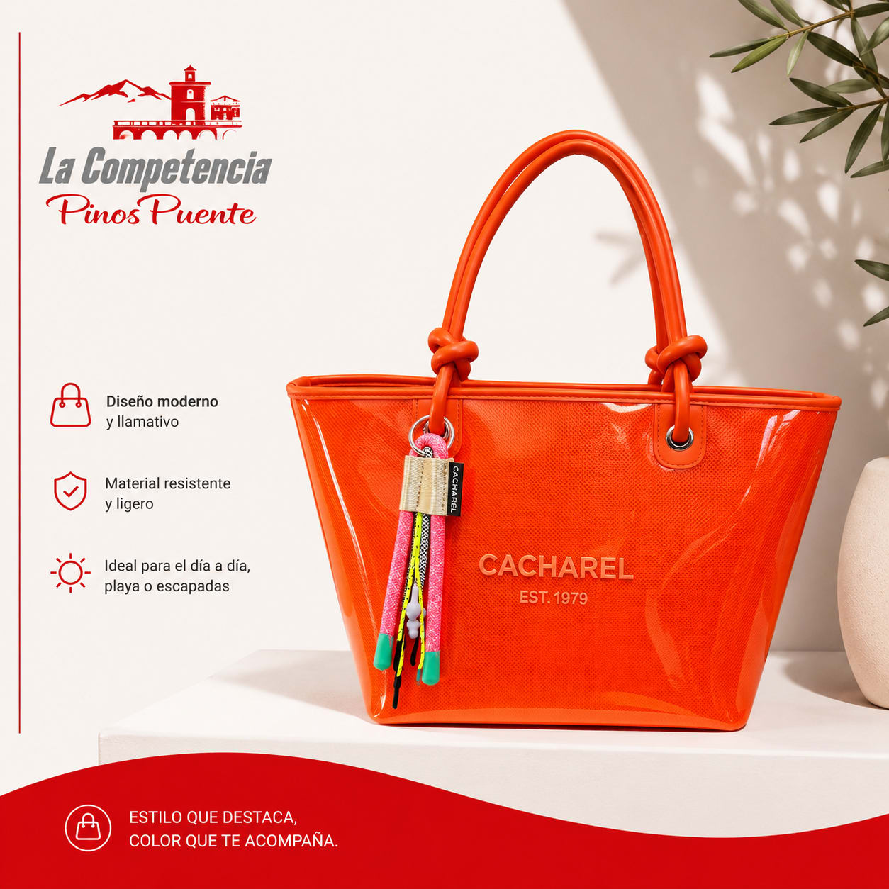 Bolso CACHAREL de vinilo en color naranja.