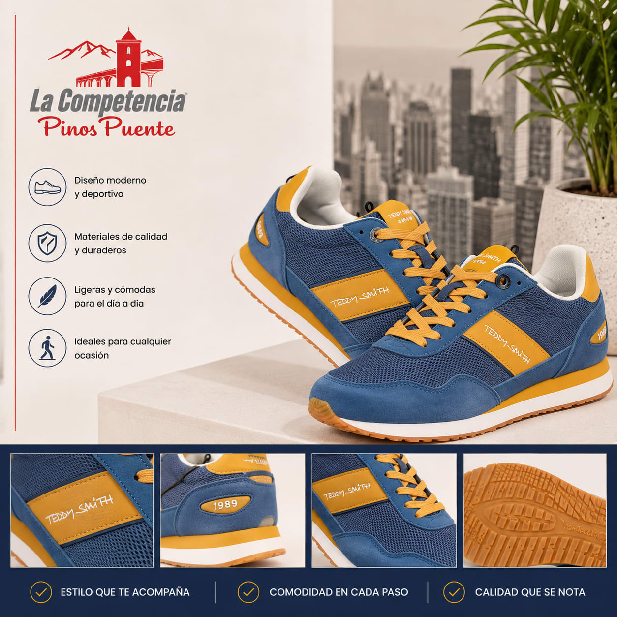 Zapatillas Teddy Smith en azul y mostaza.
