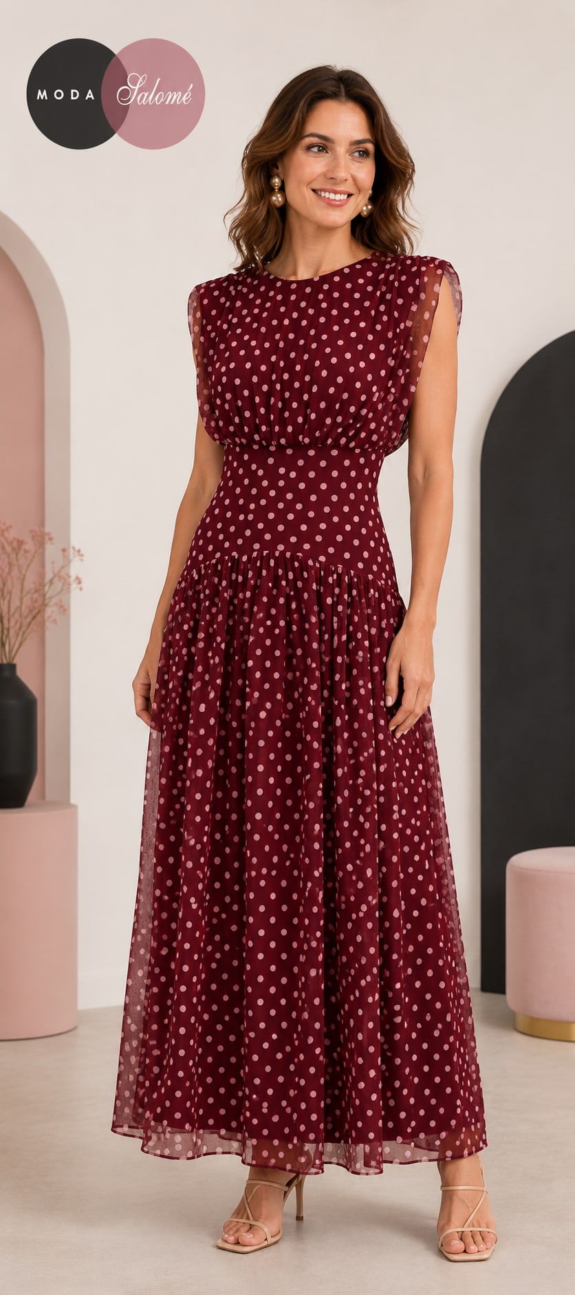 vestido burdeos de lunares