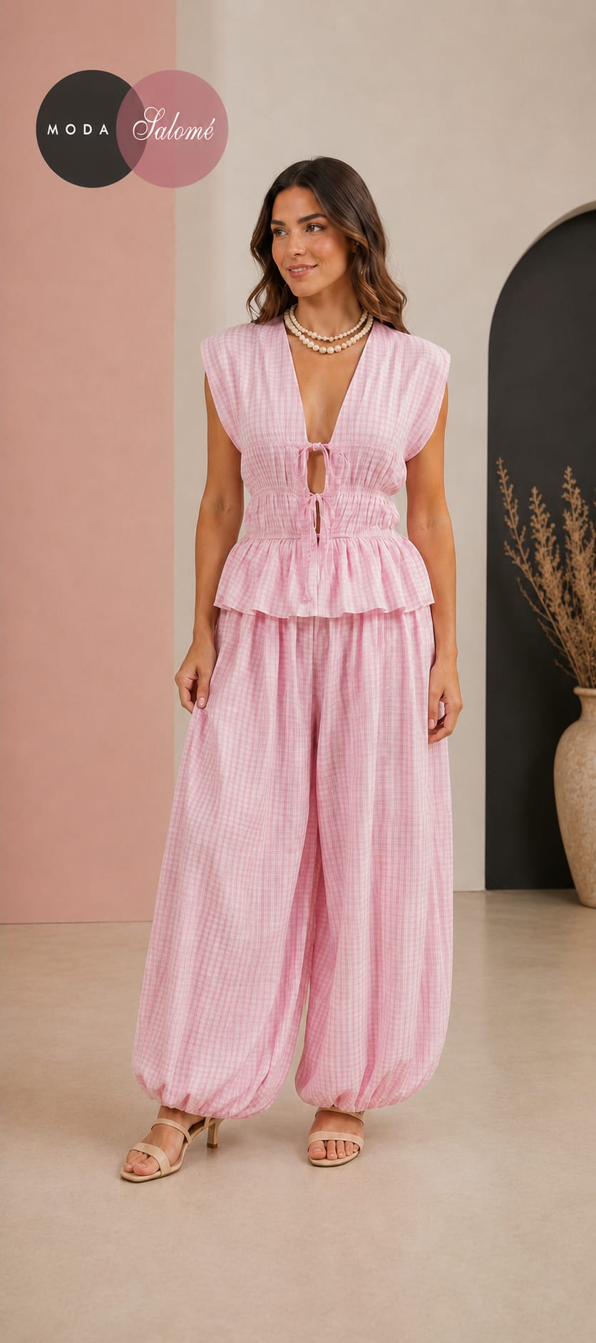 Conjunto de cuadros vichy rosa