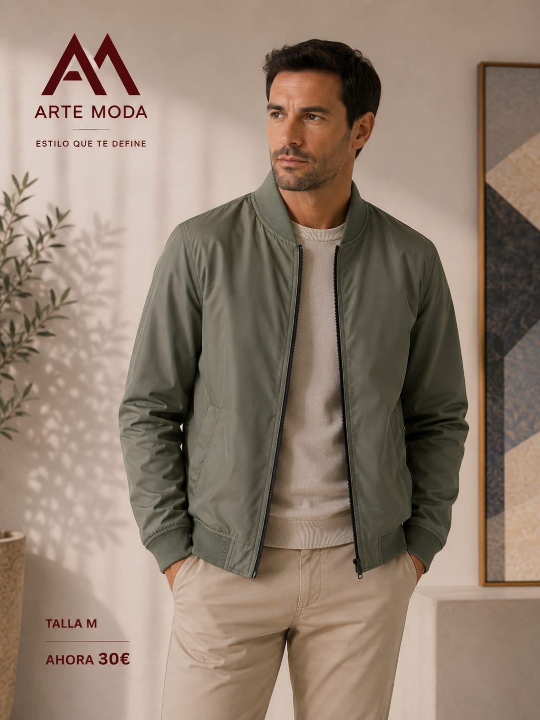 Chaqueta bomber de hombre en verde oliva