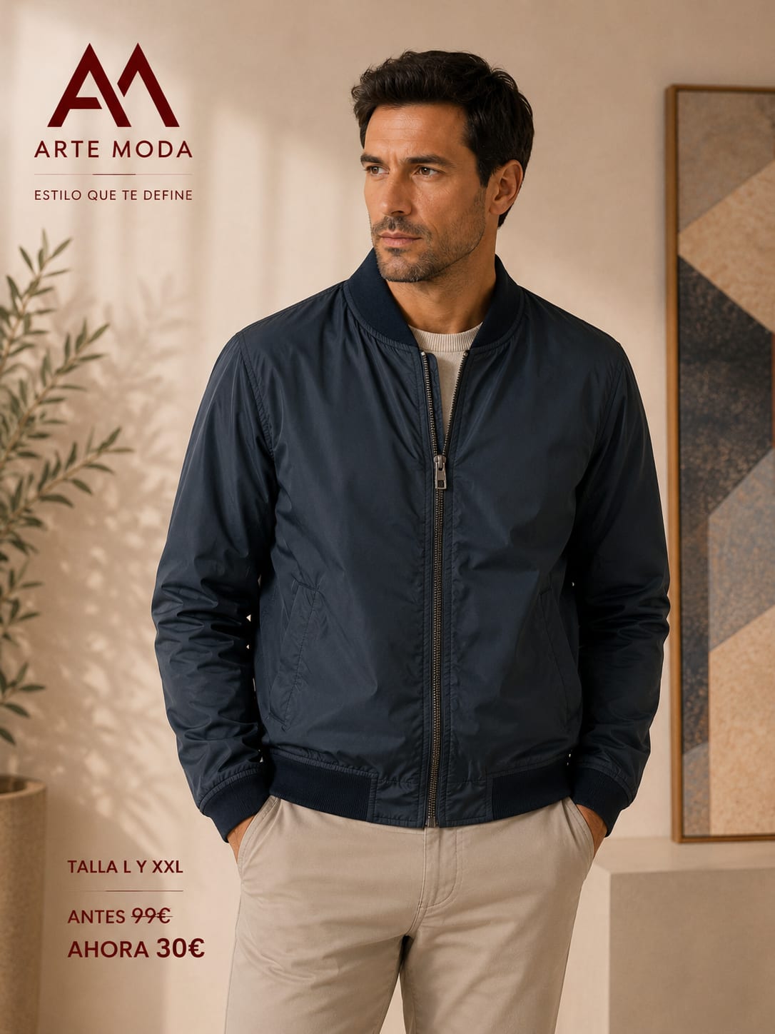 Chaqueta bomber de hombre en azul marino